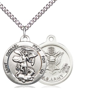 Saint Michael United States Army Medal With 24 Inch Silver Curb Chain