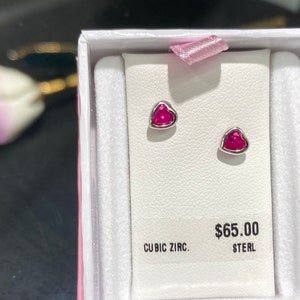 Silver Heart Shaped Red Cubic Zirconia Baby Earrings