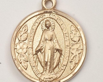 Miraculous Medal Scalloped Oval - 10K/14K Gold Or Sterling Silver, 3 Sizes Available 11 thumbnail image