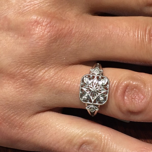 Filigrane Sterling Silber Diamant Ring
