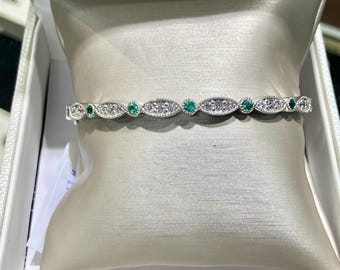 Emerald And Natural Diamond White Gold Bangle Bracelet