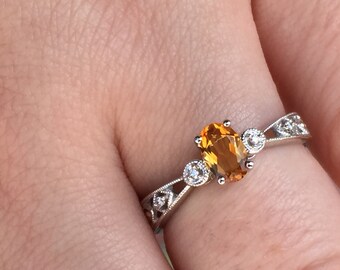 Citrine & Diamond 14k White Gold Ring