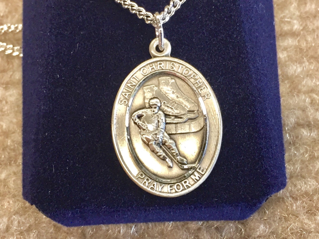 Saint Christopher Ice Hockey Pendant With Silver Chain - Etsy
