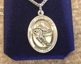 Saint Christopher Ice Hockey Pendant With Silver Chain