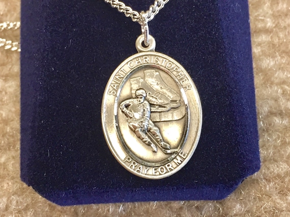 Saint Christopher Ice Hockey Pendant With Silver Chain Etsy UK