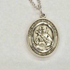 Our Lady Of Mount Carmel Silver Pendant With Chain