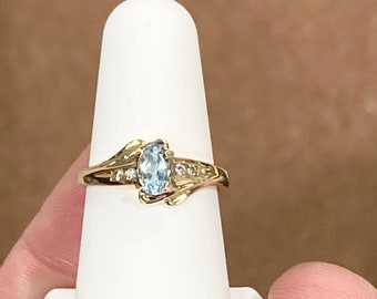 Aquamarine And Diamond Gold Ring