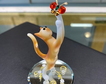 Cat And Butterfly Glass Figurine