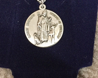 Saint Hubert Silver Pendant With 24 Inch Silver Chain
