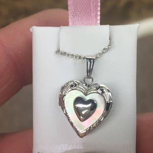 Children&#39;s Silver Heart Mother Of Pearl Locket