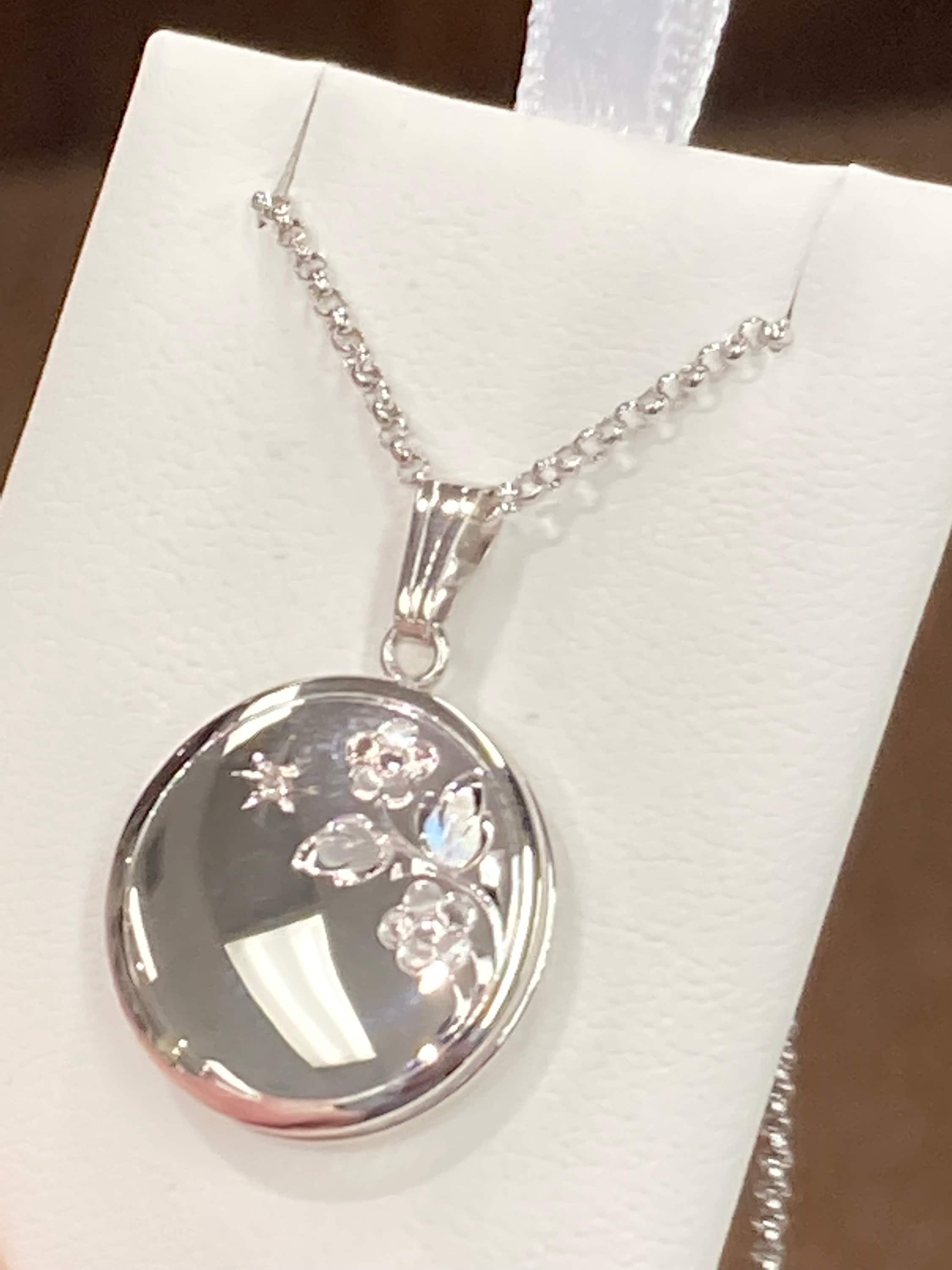 Round Silver Diamond Locket With Chain - Etsy