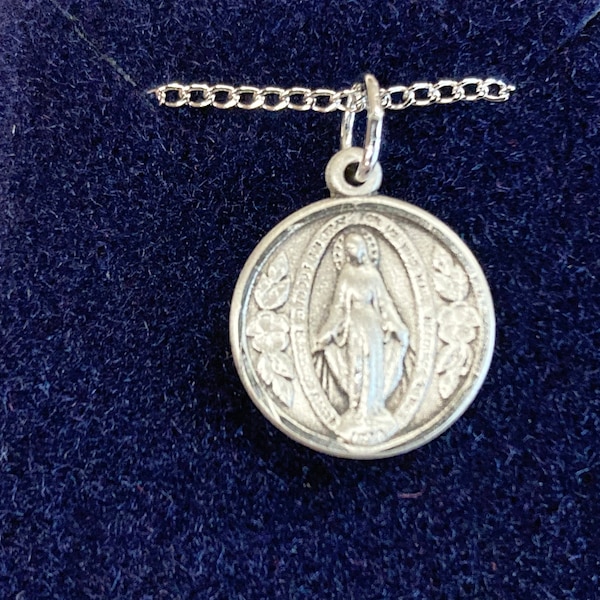 Médaille miraculeuse ronde d'argent avec la chaîne argentée