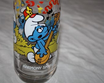 Harmony Smurf Drinking Glass Peyer 1982 Playing Ukulele Guitar