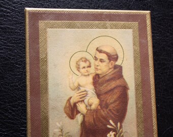 Vintage Religious Art Saint St Anthony Holding Baby Litho 1942