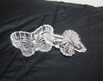 Vintage glass butterfly Dish crystal jewelry container trinket box with lid