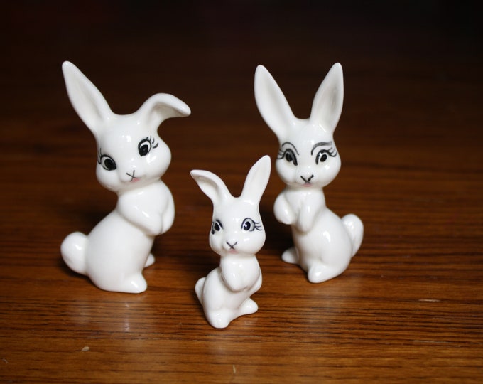 Ceramic White Bunny Rabbit Set Ceramic Little Miniature - Etsy