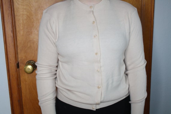 Women's Sweater Cardigan Button Up Beige Tan Crea… - image 4