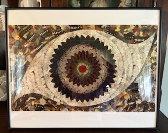 Butterfly Moth Wings Art Framed Collage Circular Eye Handmade