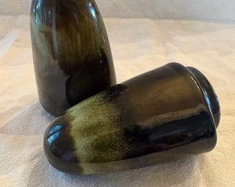 Vintage Salt Pepper Shaker Set Green Drip Glaze Dishes