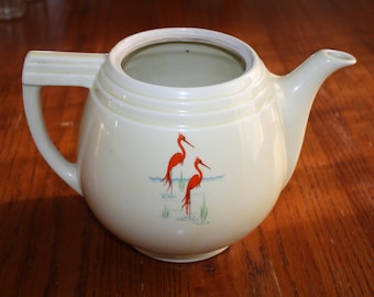 Vintage Drip-O-lator Hall Pottery COFFEE POT Pitcher Scarlet Ibis Bird Flamingo Without Lid Enterprise Aluminum Co