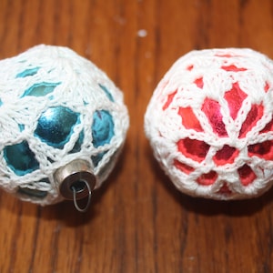 Vintage Christmas Ornament Ball Crochet Covered Lace covered balls Handmade Crocheted
