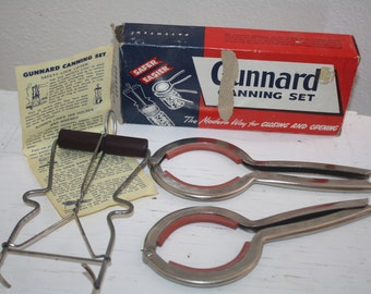 Vintage Canning Set Lot Gunnard Jar Opener Sealer Grabber Holder Canning Tongs Tools Instructions Boxed Set Lifter Wrench