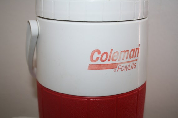 Vintage 90s Coleman 5590 Polylite 1/2 Gallon Water Cooler Jug, Red & White  Rare