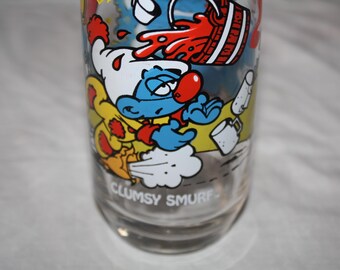 CLUMSY Smurf Drinking Glass Peyer 1982 Clown