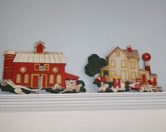 Homco Red Barn Farmhouse Farm House Wall Hanging Plaques