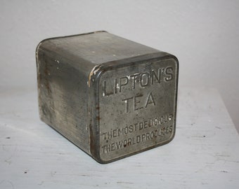 Vintage Metal Tin Lipton's Tea Aluminum Canister Vintage Ceylon Planter Lipton Tea Advertising Farmhouse Kitchen