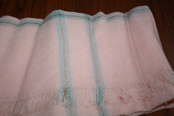 Scarf Womans Vintage Pink with Gray Stripes and G… - image 2