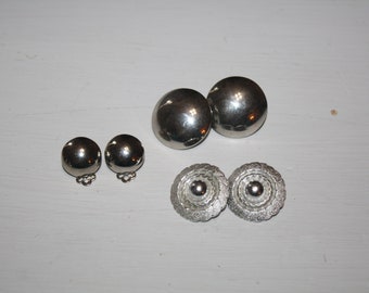 Vintage Silver Round Clip EARRINGS Clip-on One Inch