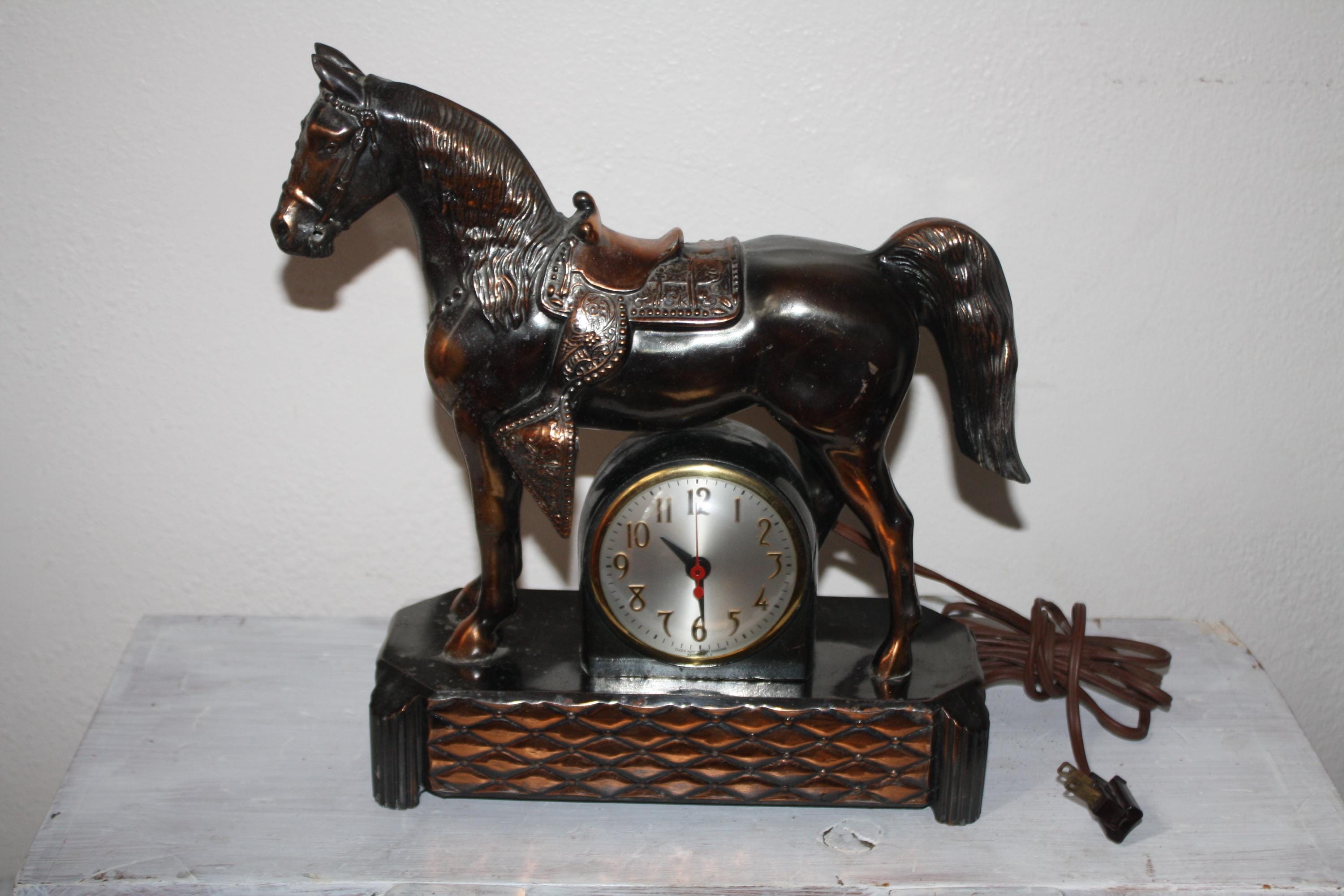 ?Antique? Horse head table clock OLD copper New Haven Mantle Clock Western horse clock | eBay main image 3