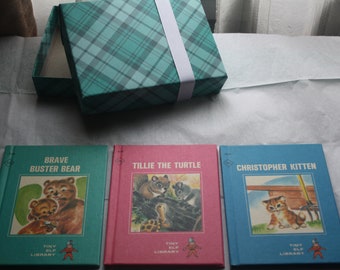 Book SET of 3 Children's books Rand McNally Tiny Elf Library Miller Boggs Lewis Tillie Turtle Christopher Kitten Brave Buster Bear 9205