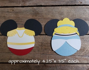 Disney Cinderella Themed Scrapbooking Embellishments or Hotel Window Decorations: Cinderella & Prince Charming Mickey Heads