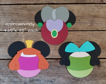 Disney Cinderella Themed Scrapbooking Embellishments or Hotel Window Decorations: Stepmother & Ugly Step Sisters Mickey Heads