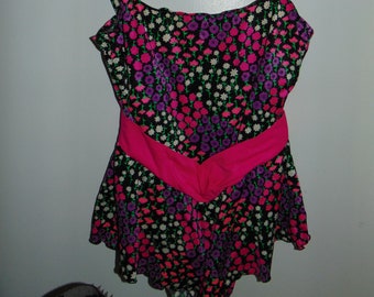Vintage Cole of California Multicolor Floral Skirted One Piece Swimsuit Size 14 fits a 10/12