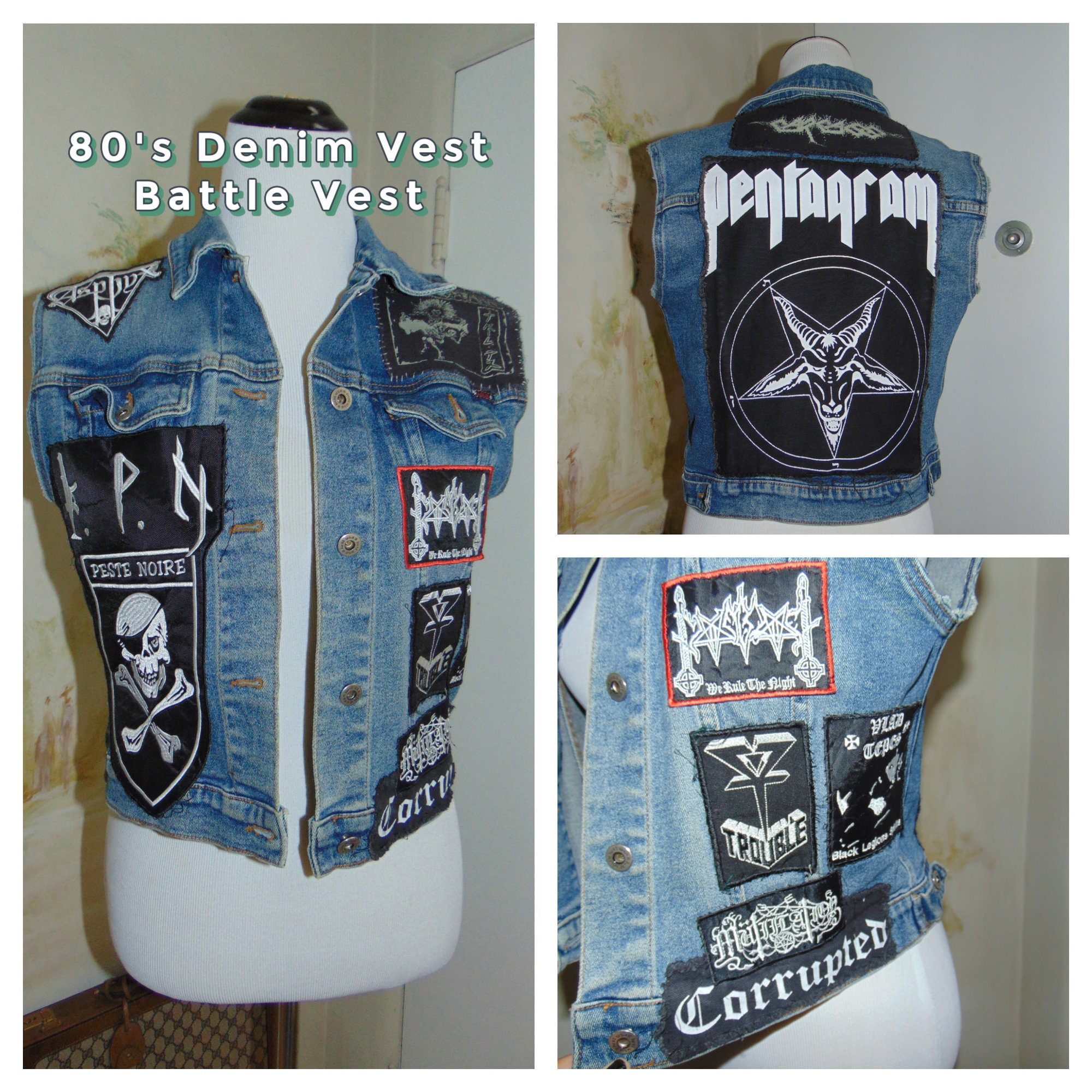 Vintage Custom Quiet Riot Denim Patch Battle Vest M