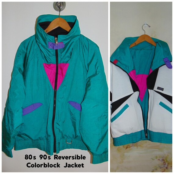 Vintage Hot Spices Green Colorblock Jacket Pockets Zip up Ski Coat