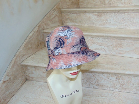 Rare Rinoxx Mexico Women's Taupe Brown Printed Floral Fish Scale Bucket Hat XL