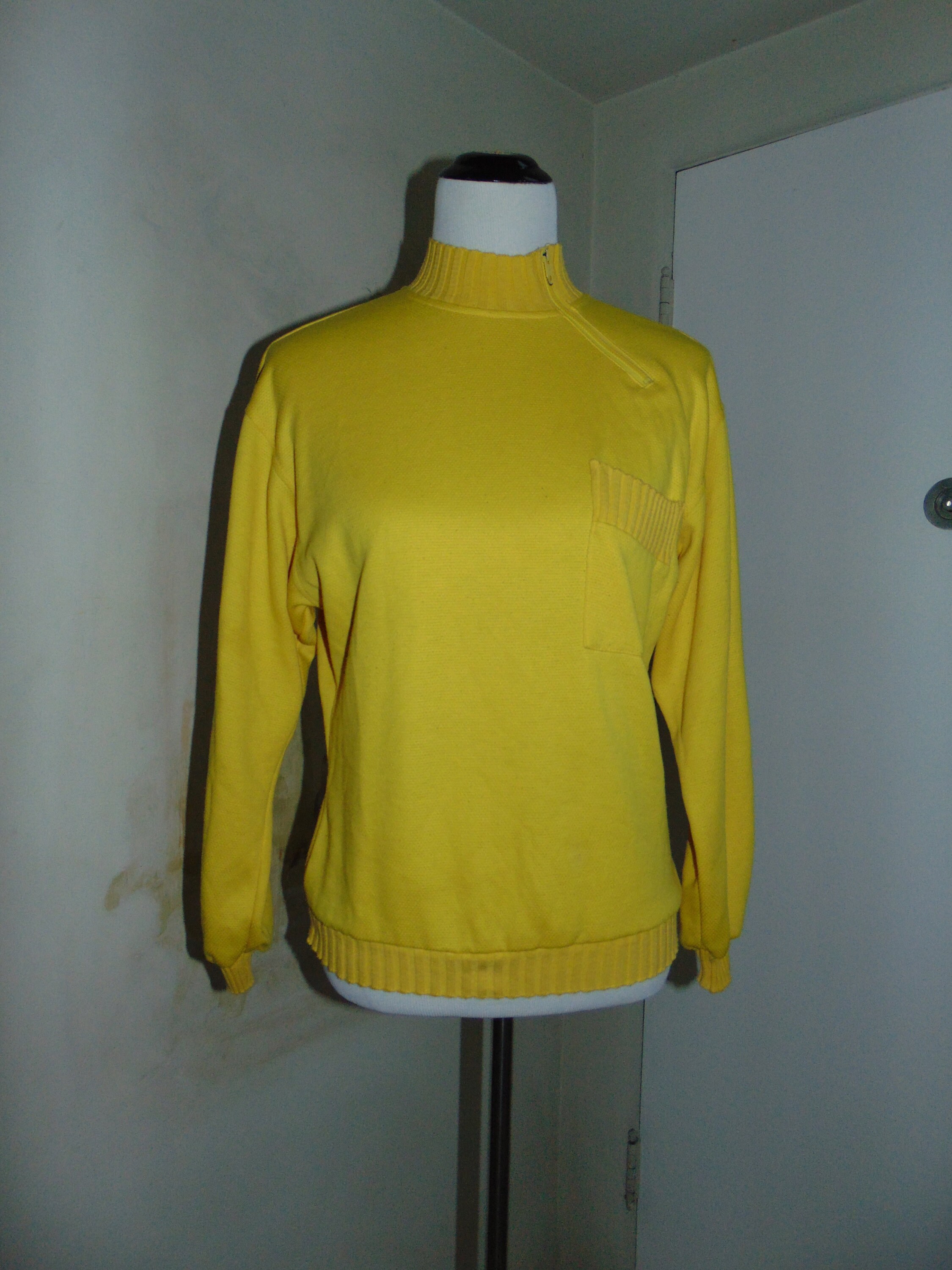 Rare 1986 Jantzen Sport Yellow Knit With Zip up Collar Sweater Etsy