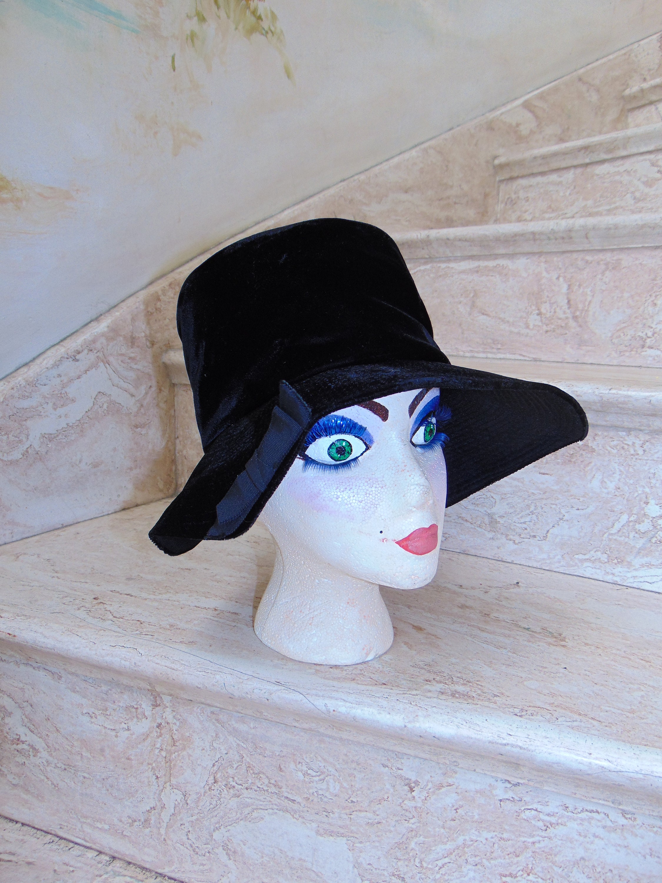 An Original by Dayne Union Made Black Velvet Bucket Brim Hat 