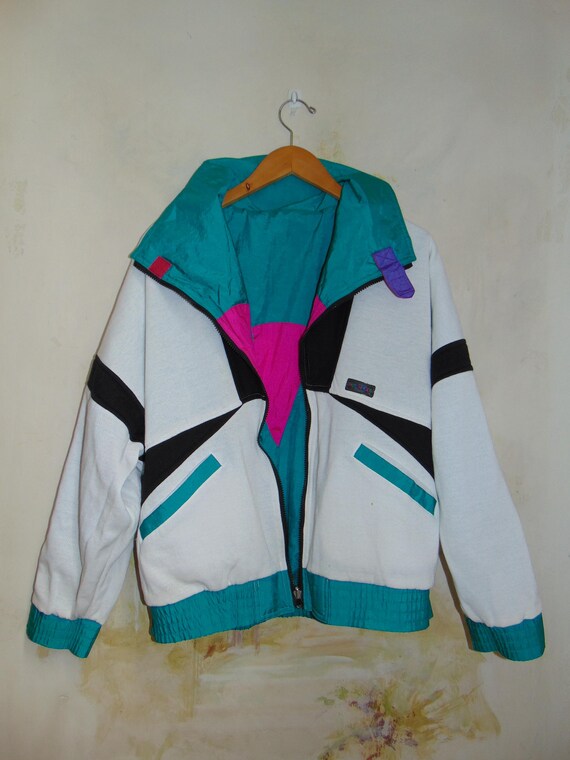 Vintage Hot Spices Green Colorblock Jacket Pockets Zip up Ski Coat