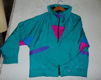 Vintage Hot Spices Green Colorblock Jacket Pockets Zip up Ski Coat