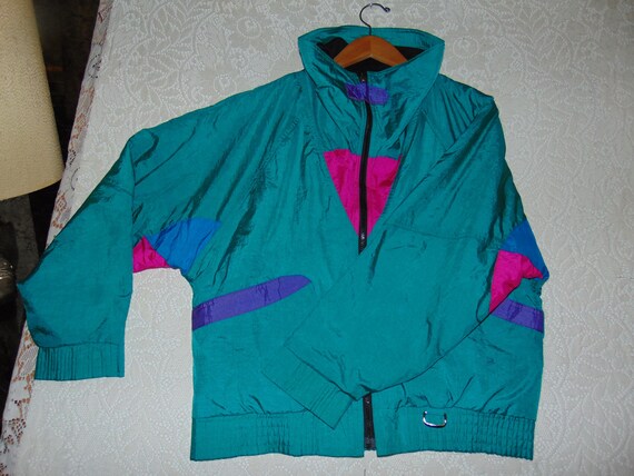 Vintage Hot Spices Green Colorblock Jacket Pockets Zip up Ski Coat