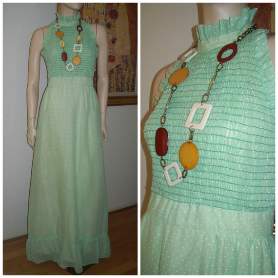Rare Vintage Minty Green with White Polka Dot Thro