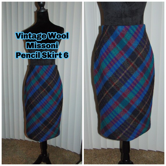 Missoni, Missoni Colorful Plaid Knit Midi Pencil Skirt Straight Old Money Preppy 42/6 US