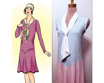 2961  Vintage Sewing Pattern 1920s Dress With Scarf Collar  Full Size Print**