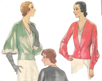 Vintage Sewing Pattern 1930 Evening Jacket, Art Deco Style.    PDF Download
