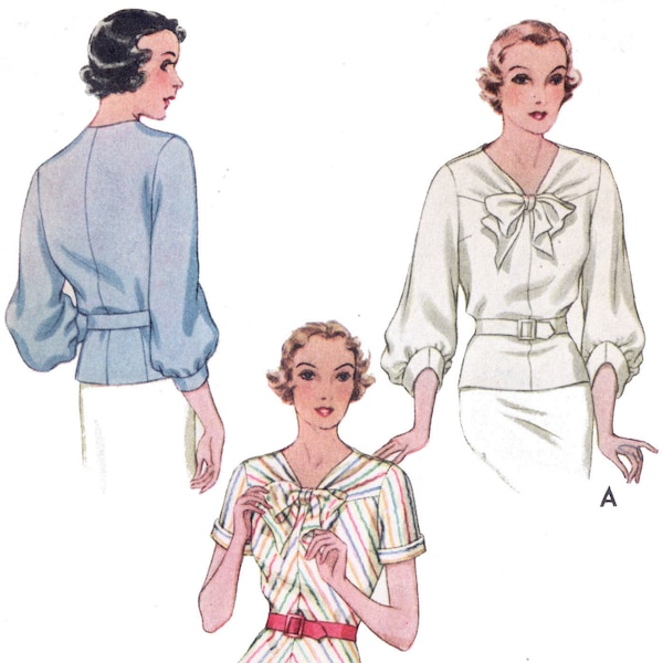 Vintage Sewing Pattern 1930 Blouse Pattern, Art Deco Style With Ties,  Full Size Print Copy